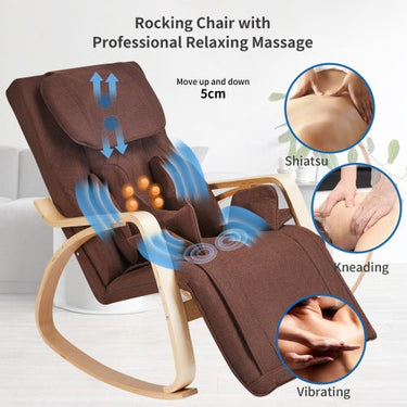 Full massage function - Air pressure - Comfortable Relax Rocking Chair, Lounge Chair Relax Chair with Cotton Fabric Cushion BrownMUTUKISPACE