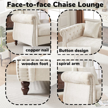 81 - inch Chenille Face - to - face Chaise Lounge with Two Pillows,Nailhead trim,Button Tufted Design and Rolled Arms for Lounge, Living room and OfficeMUTUKISPACE
