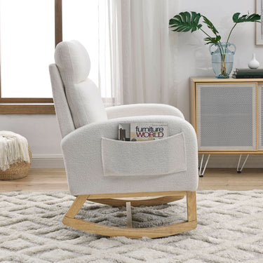 Welike 27.6"W Modern Accent High Backrest Living Room Lounge Arm Rocking Chair, Two Side Pocket ,Teddy White (Ivory)MUTUKISPACE