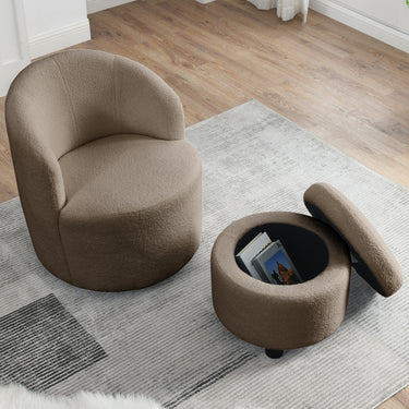 Welike Swivel barrel chair, living room swivel chair with round storage chair, 360 ° swivel club chair, nursery, bedroom, office, hotel with upholstered modern armchair, teddy fabricMUTUKISPACE