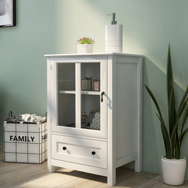 Buffet storage cabinet with single glass doors and unique bell handleMUTUKISPACE