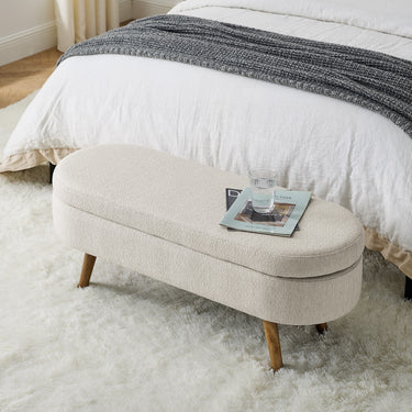 Ottoman Oval Storage Bench,Rubber Wood Legs, Beige(43.5"x16"x16")MUTUKISPACE