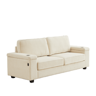 86.5 inch Sofa Couch - Deep Seat Sofa with two storage spaces, T - Pyce Charging Ports , USB Charging Ports & 2 Cup ,Corduroy 3 Seater Couch, Modern Sofas for Living RoomMUTUKISPACE