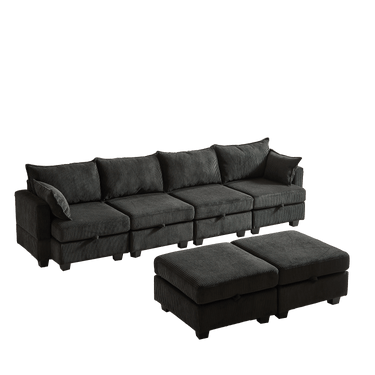 113.5'' Modular Sectiona Corduroy Sofa, Sectional Couches for Living Room U Shaped Sectional Couch with Storage Ottoman, 6 Seats Convertible Sectionals with ChaiseMUTUKISPACE