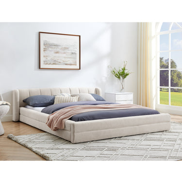 Modern Queen Upholstered Platform Bed with Chenille Fabric and Headboard, BeigeMUTUKISPACE