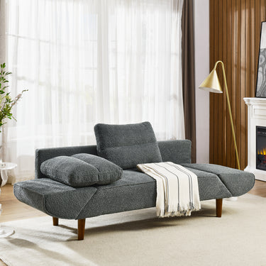 Convertible Futon Sofa Bed, Comfy Loveseat Sleeper Sofa with Adjustable Armrest, Strengthen Wood, Thick Padded Cushion, Small 2 Seater Couch for Living Room, Bedroom, GreyMUTUKISPACE