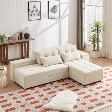 Convertible 3 in 1 Sleeper Sofa and Sectional Sofa with 4 Storage Space for Living Room,Corduroy Couch With 4 pillows,CorduroyMUTUKISPACE