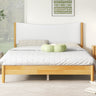 Queen Solid Rubber Wood Bed Frame with Teddy Velvet Upholstered Headboard and Reinforced Support Base in Beech WhiteMUTUKISPACE