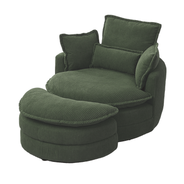 38"W Oversized Swivel Chair with moon storage ottoman for Living Room, Modern Accent Round Loveseat Circle Swivel Barrel Chairs for Bedroom Cuddle Sofa Chair Lounger Armchair, 4 Pillows,CORDUROYMUTUKISPACE