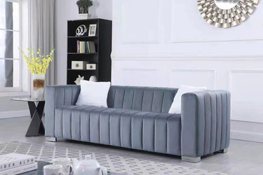 A modern channel sofa take on a traditional Chesterfield,Grey color,3 seaterMUTUKISPACE