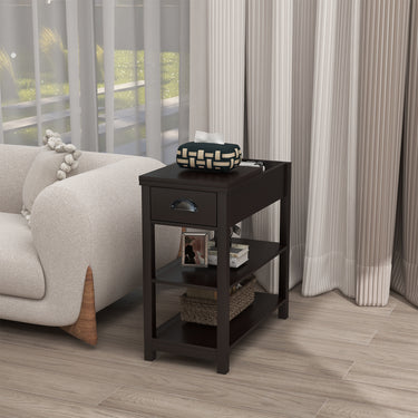 Narrow Sided Table with Drawers and Bottom Partition in Flip Over Design - Brown (Package Contains Two Products)MUTUKISPACE
