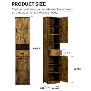 69" H Tall Bathroom Storage Cabinet with 2 Barn Doors and 1 Drawer, Narrow Storage Unit, Adjustable Shelves,Floor Cabinet for Bathroom, Living Room, Entryway,Kitchen,(Vintage Color)MUTUKISPACE