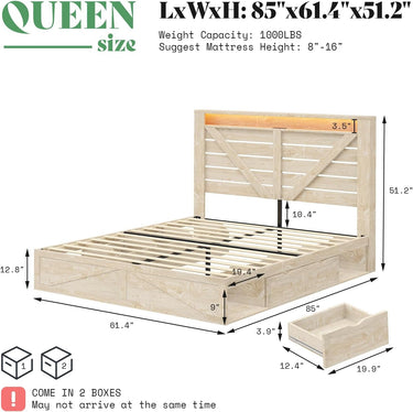 Queen Size Farmhouse Storage Bed With LED LightingMUTUKISPACE