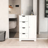 White freestanding floor storage cabinet with adjustable shelves, 4 drawers and 1 doorMUTUKISPACE