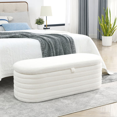 Welike Length 45.5 inchesStorage Ottoman Bench Upholstered Fabric Storage Bench End of Bed Stool with Safety Hinge for Bedroom, Living Room, Entryway,Teddy White (Ivory)MUTUKISPACE