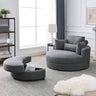 Welike Swivel Accent Barrel Modern Dark Grey Sofa Lounge Club Big Round Chair with Storage Ottoman Linen Fabric for Living Room Hotel with PillowsMUTUKISPACE