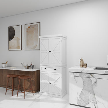 71" Kitchen Pantry Storage Cabinet , with 4 Doors, Drawer, 2 Adjustable Shelves, Freestanding Cupboard for Dining Room Living Room, Laundry - WhiteMUTUKISPACE