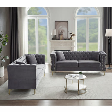 3 - seater + 3 - seater Combination Sofa Tufted Couch with Rolled Arms and Nailhead for Living Room, Bedroom, Office, Apartment, four pillowsMUTUKISPACE