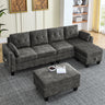Sectional 3 - Seaters Sofa ,Double - sided multi - functional footstool, storage mat , Non - slip leg, two pillows, Velvet, Dark greyMUTUKISPACE