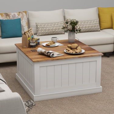 31.5" Farmhouse Coffee Table, Square Wood Center Table with Hinged Lift Top, Rustic Cocktail Table with Large Hidden Storage Compartmen for Living Room - WhiteMUTUKISPACE