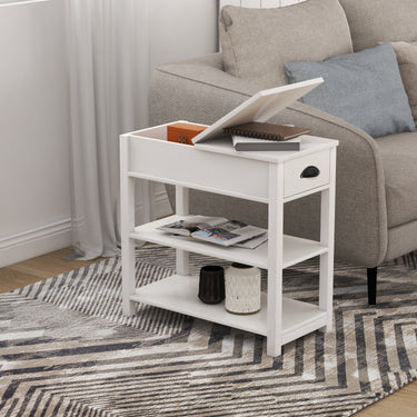 Narrow Sided Table with Drawers and Bottom Partition in Flip Over Design - WhiteMUTUKISPACE