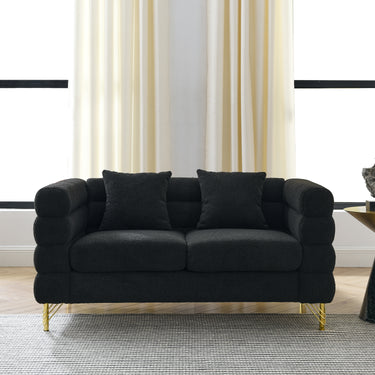 60Inch Oversized 2 Seater Sectional Sofa, Living Room Comfort Fabric Sectional Sofa - Deep Seating Sectional Sofa, Soft Sitting with 2 Pillows for Living Room, Bedroom, Office, Black teddy(W834S00030)MUTUKISPACE