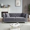 81.8" Chesterfield Sofa Grey Velvet for Living Room, 3 Seater Sofa Tufted Couch with metal foot and Nailhead for Living Room, Bedroom, Office, Apartment, two pillowsMUTUKISPACE