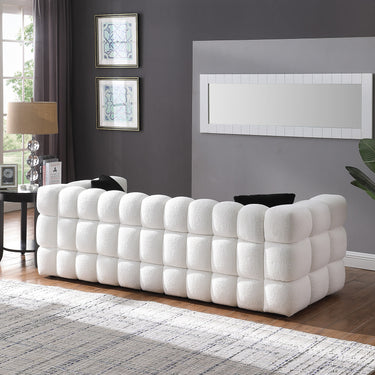 84.3 length ,35.83" deepth ,human body structure for USA people, marshmallow sofa,boucle sofa ,White color,3 seaterMUTUKISPACE