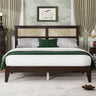 Queen Solid Rubber Wood Bed Frame with Rattan Headboard and Reinforced Support FeetMUTUKISPACE