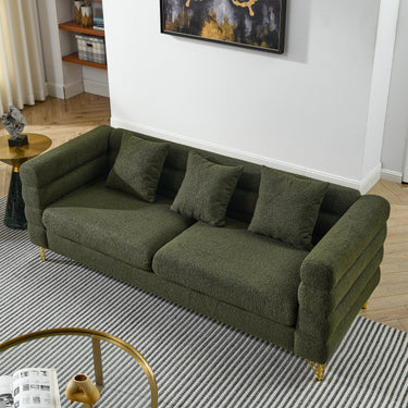 81Inch Oversized 3 Seater Sectional Sofa, Living Room Comfort Fabric Sectional Sofa - Deep Seating Sectional Sofa, Soft Sitting with 3 Pillows for Living Room, Bedroom, Office Green teddy (W834S00033)MUTUKISPACE