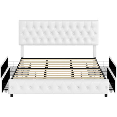 Queen Upholstered Bed Frame With Under Bed DrawersMUTUKISPACE
