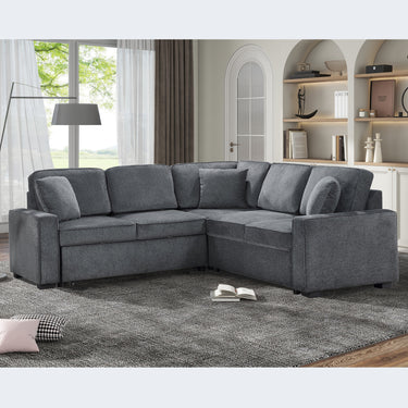 Modular Sofa, Sectional Couch L Shaped Sofa Couch with Pullout Sleeper, 5 Seat Chenille Corner Sofa for Living Room, 3 Pillows Included, Dark GrayMUTUKISPACE