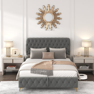 Full Platform Bed Frame With pneumatic hydraulic function, Velvet Upholstered Bed with Deep Tufted Buttons, Lift up storage bed With Hidden Underbed Oversized Storage, GrayMUTUKISPACE