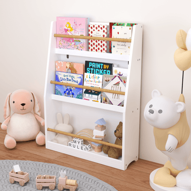 3 Tier Kids Book Shelf,Kids Book Rack, Helps Keep Bedrooms, Playrooms, and Classrooms Organized,WhiteMUTUKISPACE