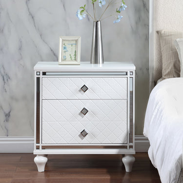 Contemporary Nightstands with mirror frame accents, Bedside Table with two drawers and one hidden drawer, End Table with Crystal Pull for Living Room,Bedroom, WhiteMUTUKISPACE