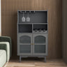 Living Room Grey color wine cabinet with removable rack and wine glass rack, one cabinet with glass doorsMUTUKISPACE