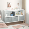 Kids bookcase with Collapsible Fabric Drawers, Children's Book Display, Toy Storage Cabinet Organizer, White/GrayMUTUKISPACE