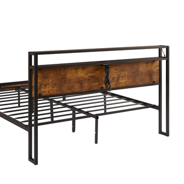 Queen Size Metal Platform Bed Frame with Wooden Headboard and Footboard with USB LINER,LED Lights, No Box Spring Needed, Large Under Bed Storage, Easy AssembleMUTUKISPACE