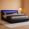 LED Platform Bed Frame Black Faux Leather Full Size BedMUTUKISPACE