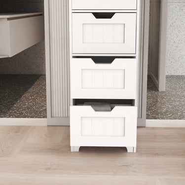 White freestanding storage cabinet with 4 drawers, suitable for bathroom, living room, kitchenMUTUKISPACE