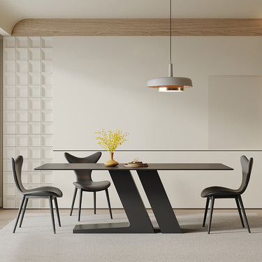 Modern Table with Sintered Stone Top, Carbon Steel Frame, and Microfiber Leather Finishing faml - 2620MUTUKISPACE