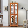 Oak Lighted Glass Curio Cabinet, Wood Frame Display and Wine Storage Cabinet with Bulb Included, for Living Room, Kitchen, or PantryMUTUKISPACE
