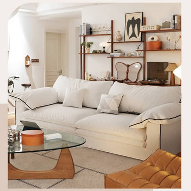 Beige Light Brown Sofa with Pine Wood Frame and Down Figure Cotton Linen Upholstery fbby - 1377MUTUKISPACE