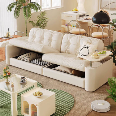 Elegant Light Brown Sofa with Beige and Ash Wood Accents and Stainless Steel Figure - Cotton and Faux Leather Upholstery fbby - 1378MUTUKISPACE