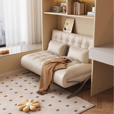Modern Beige & Black Orange Accented Stainless Steel Faux Leather Sofabed fbby - 1382MUTUKISPACE