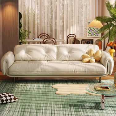 Luxurious Beige Sofa with Solid Wood Frame & Stainless Steel Accents - Premium Down & Faux Leather Upholstery fbby - 1389MUTUKISPACE