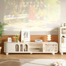 Elegant Beige Solid Wood TV Cabinet with Glass Doors and Laminated Finish fbby - 1398MUTUKISPACE