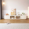 Sleek Beige Laminated Wood TV Cabinet with Glass Doors – Modern Entertainment Center fbby - 1399MUTUKISPACE