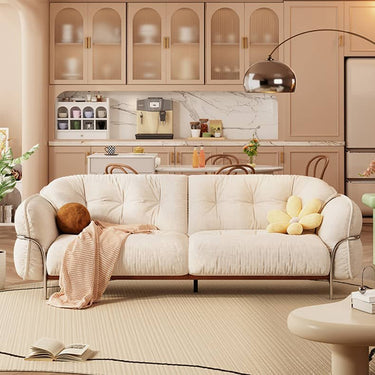 Elegant Beige Cotton Sofa with Pine Wood Frame and Stainless Steel Accents fbby - 1403MUTUKISPACE