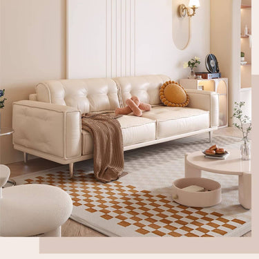 Beige Orange Sofa with Solid Wood Frame and Faux Leather Accents - Modern Design with Stainless Steel Legs fbby - 1406MUTUKISPACE